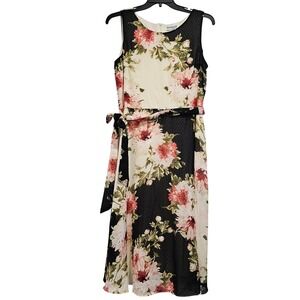 VTG NorthStyle Women14 Floral Print Sleeveless Maxi Dress Belted Midi‎